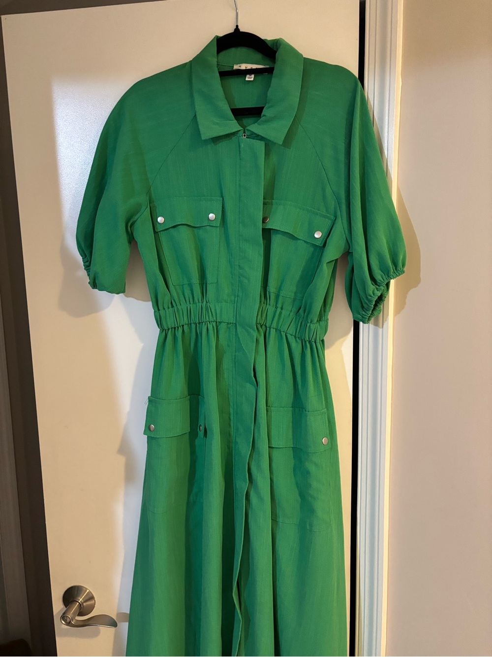 Hyfve Green Utility Shirt Maxi Dress with Elastic Waist